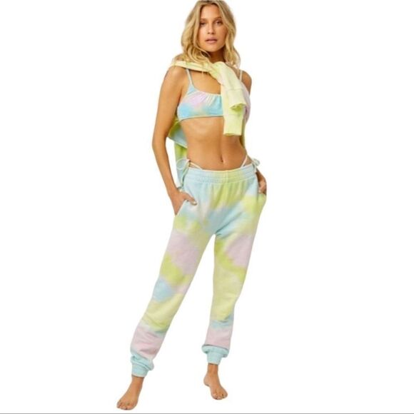 Frankie’s Bikinis Aiden Tie Dye Cotton Candy Pastel Slim Cut Sweatpants Sz M - Picture 1 of 9